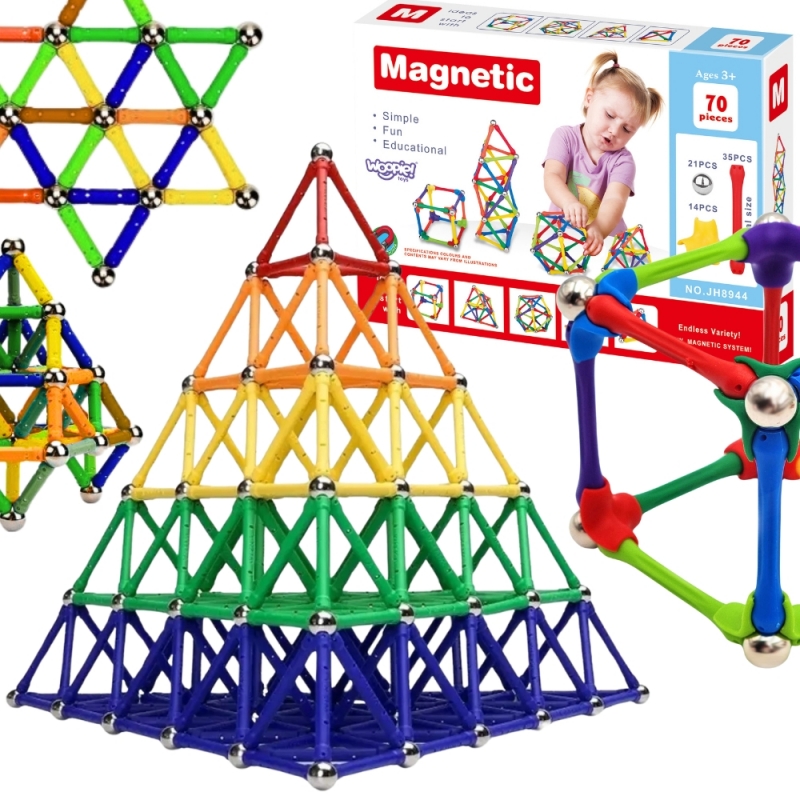 woopie-klocki-magnetyczne-konstrukcyjne-ukladanka-kreatywna-70-el Woopie 3D magnetinis konstruktorius 70 elementų - Image 1